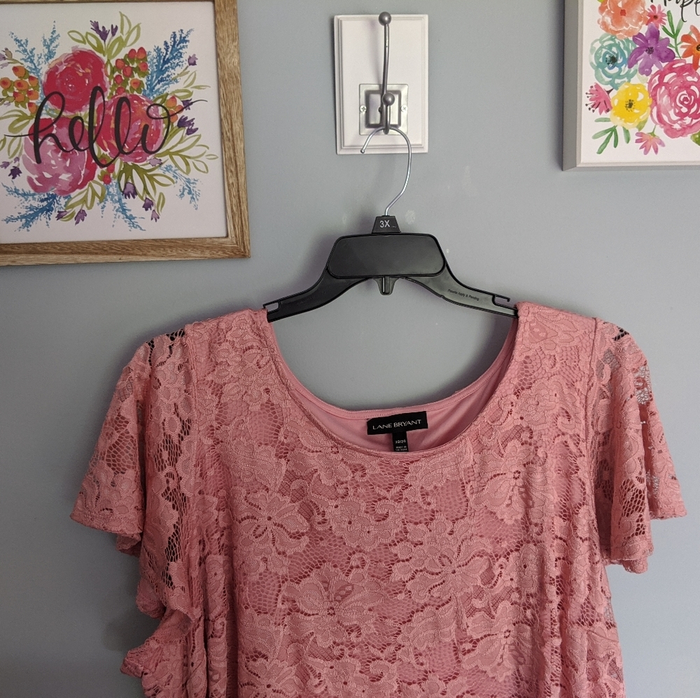 Plus size stretchy lace pink dress